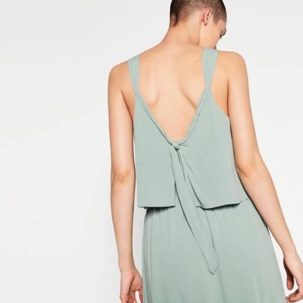 {Zara Basic} Wedding Event Formal Evening Beach Foam Green Maxi Dress - Picture 10 of 10